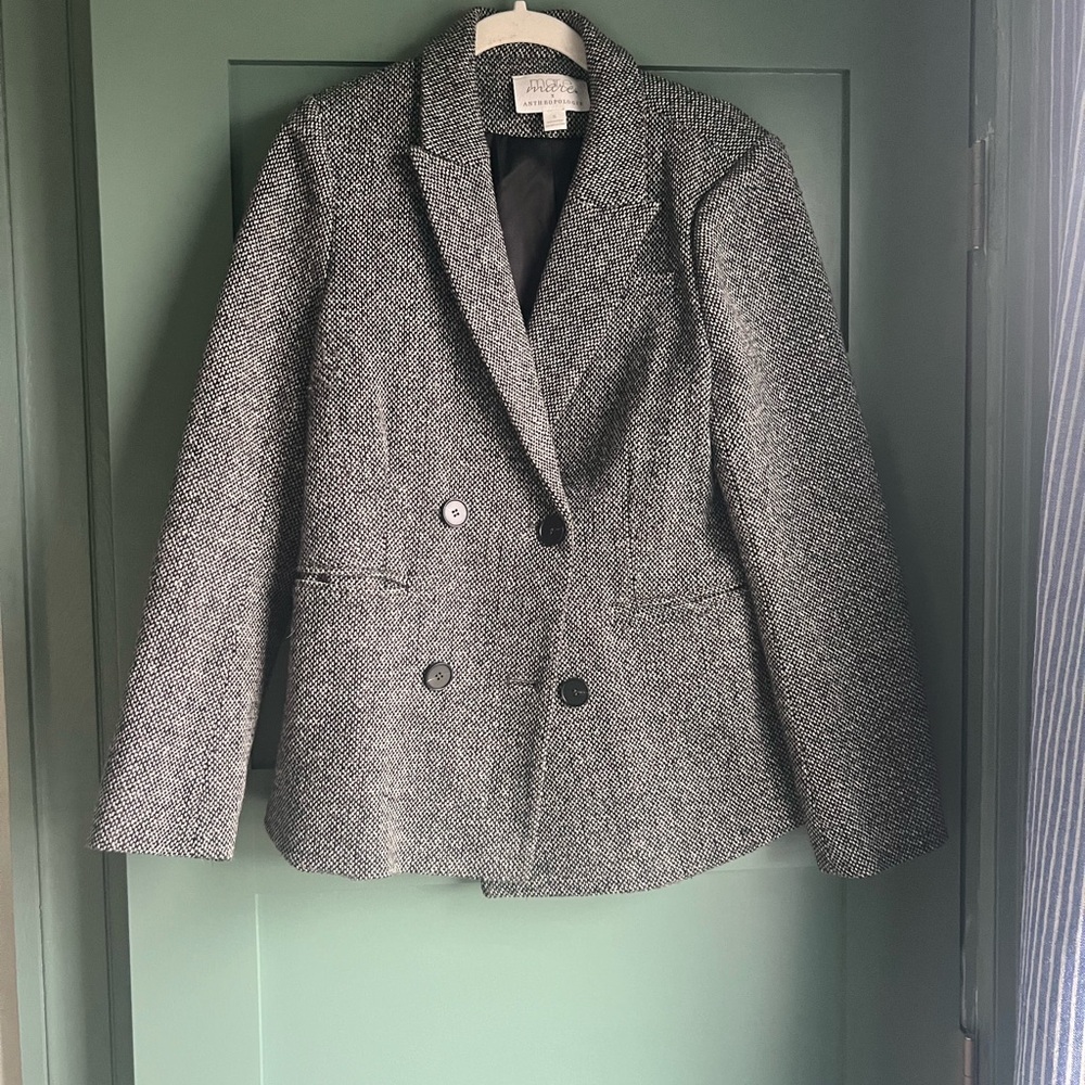 Anthropologie Mare Mare Textured Black & White Tweed Blazer Size Small